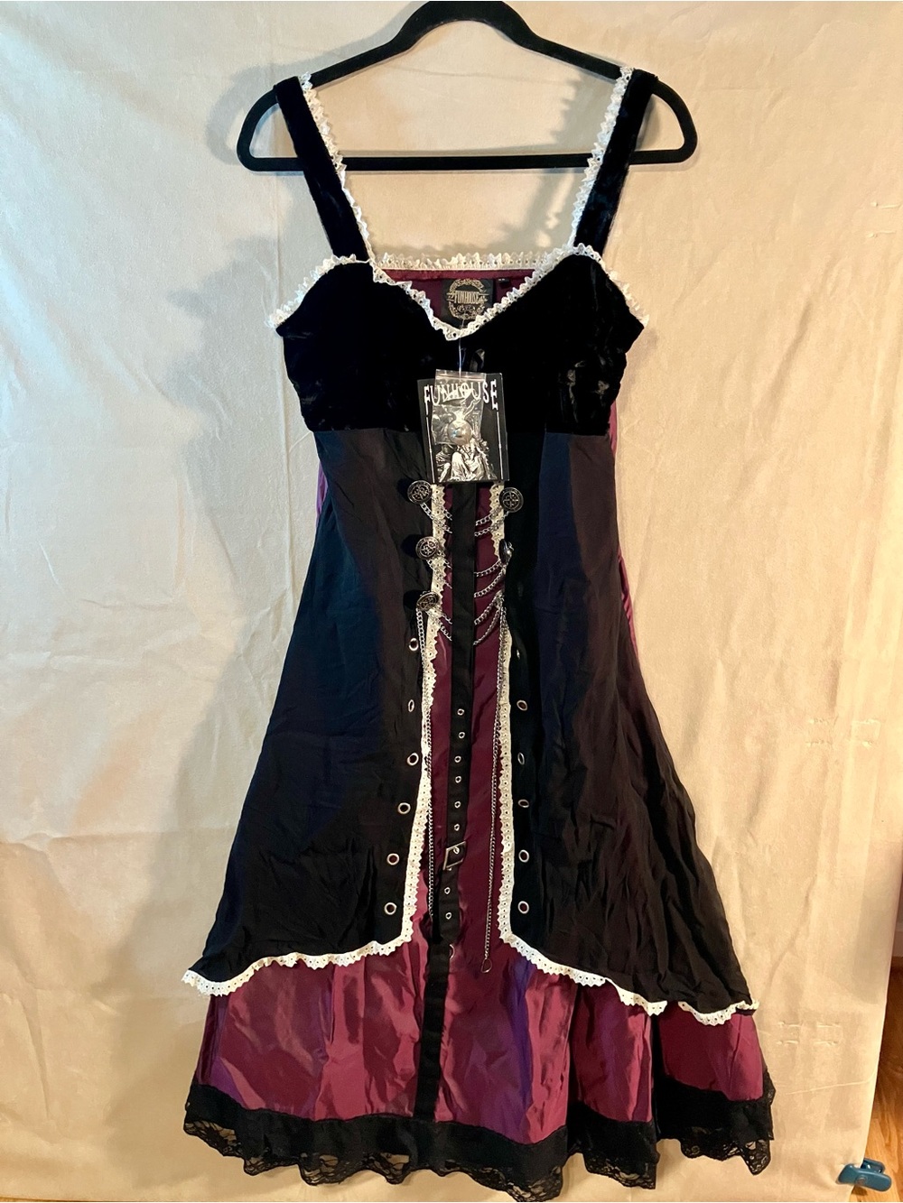 NWT Funhouse Black Maxi Dress Sz XS Fairy Steampunk Renaissance Boho Velvet Lace